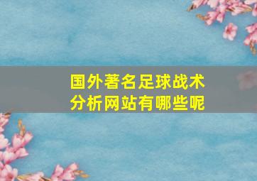 国外著名足球战术分析网站有哪些呢