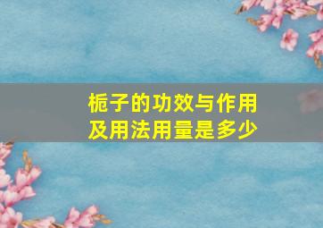 栀子的功效与作用及用法用量是多少