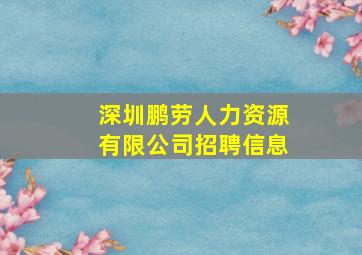 深圳鹏劳人力资源有限公司招聘信息