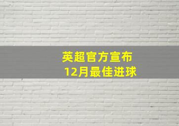 英超官方宣布12月最佳进球