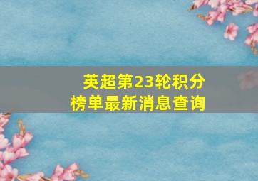 英超第23轮积分榜单最新消息查询